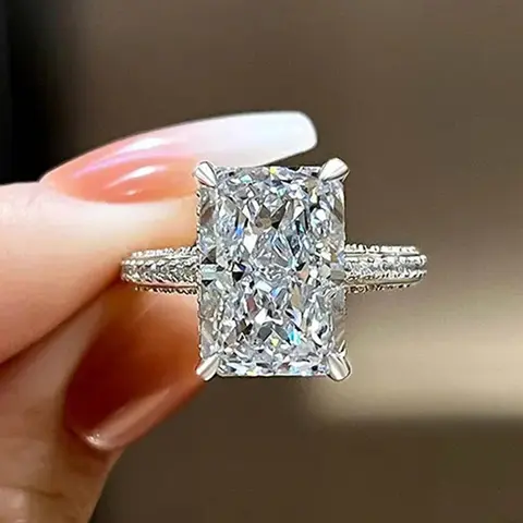 Women's Elegant Rhinestone Decorated Ring, Exquisite Trendy Rectangle Shaped Zircon Engagement Ring, Fashionable Jewelry for Party Decoration for Women As Gift, Cubic Zirconia Rings, Elegant Glittering Ring