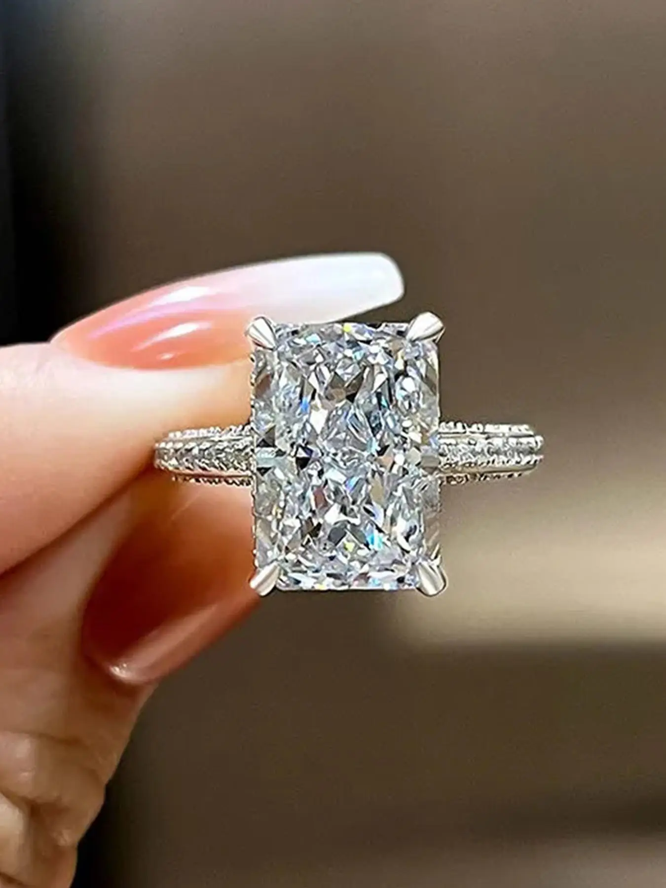 Women's Elegant Rhinestone Decorated Ring, Exquisite Trendy Rectangle Shaped Zircon Engagement Ring, Fashionable Jewelry for Party Decoration for Wome