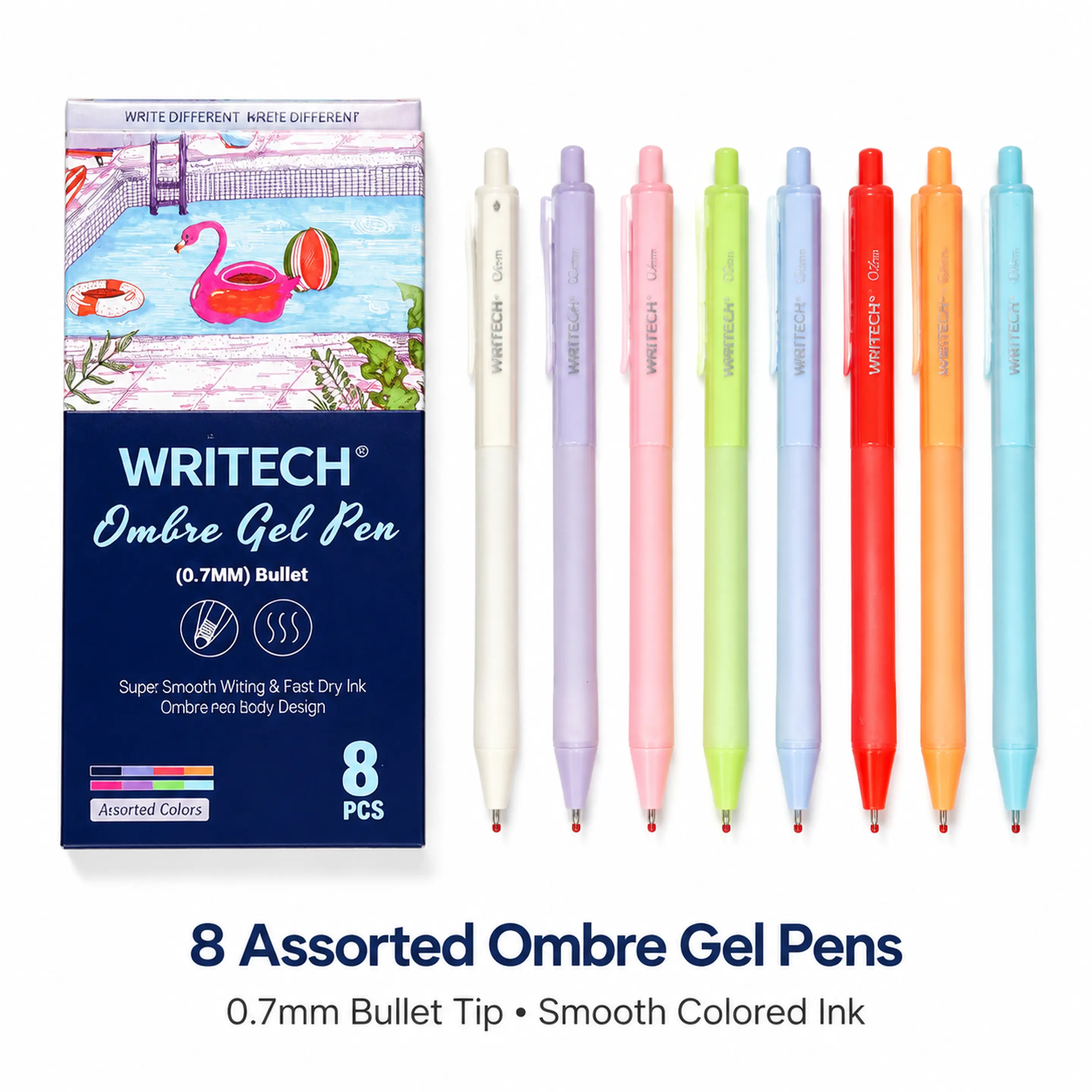 Retractable Ombre Gradient Gel Pens, 8-Pack, 0.7mm Bullet Point Fast-Dry Ink, Vibrant Assorted Colors, Aesthetic Stationery for Students' Back-to-School Journaling & Note-Taking black