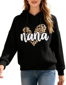Popular Hoodies Plus Size Clothes for Women Digital Printing Heart-Shaped Letters Waffle Knit Pullover Hoodie, Relaxed Fit,Long Sleeve, Round Neck, Versatile Outerwear Top,Comfortable Casual Attire
