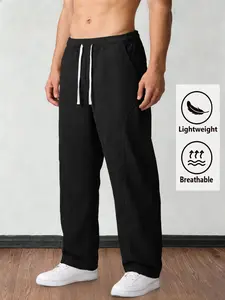 Men's Corduroy Wide Leg Pants, Elastic Waist Drawstring Casual Trousers, Lightweight Breathable & Soft, All-Season Streetwear with Pockets