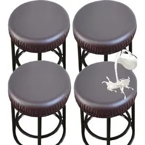 Stool Covers Round, Stretch  PU Round Bar Stool Covers Bar Stool Seat Covers Bar Chair Covers Washable Stool Cushion Slipcovers for 12-17 Inch Chair (4Pcs,Coffee)