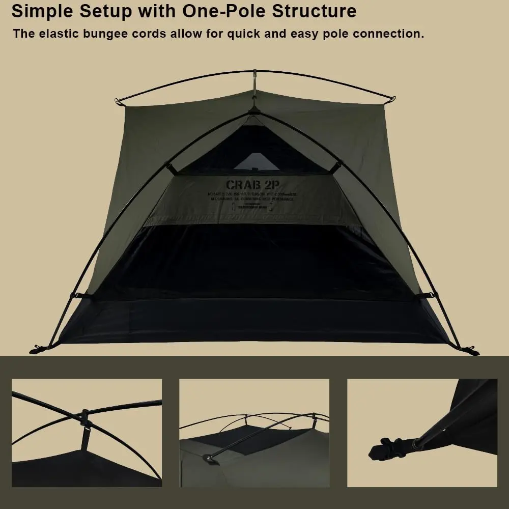 CAMVIL Crab 2 Person Double Layer Canvas Cotton Tent, Portable