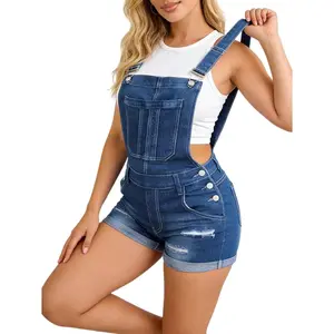 Women's High Waist Denim Shorts Overalls 2026 Summer Casual Stretchy Adjustable Rompers Jean Jumpsuit Bib Shortalls