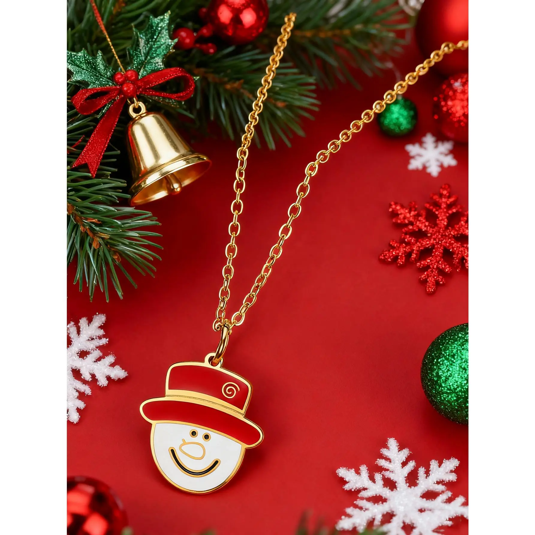 Snowman Head Pendant Gift Necklace for Women, Cute Festive Christmas Holiday Costume Jewelry, Stainless Steel, Casual, Geometric, Party, Unisex, Festive Christmas Costume Jewelry, Chain Jewelry Necklaces