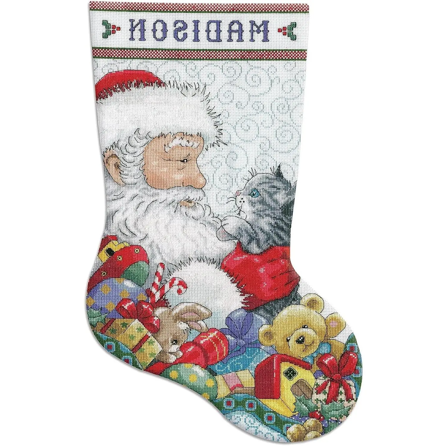 Santa with Kitten Counted Cross Stitch Stocking Kit