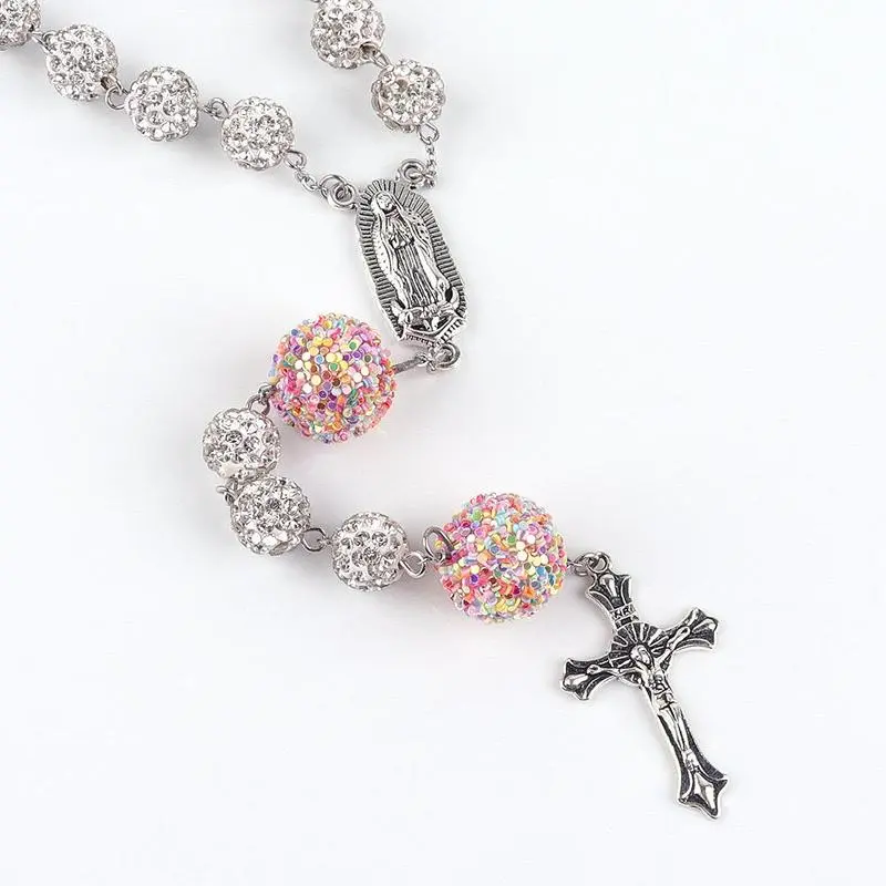 Vibrant Color Collection Beaded Statement Crucifix Cross Ornament Necklace - Catholic Religious Symbol, Colorful Cross Necklaces, Perfect Christmas Easter Holiday Gift, Crucifix Necklaces