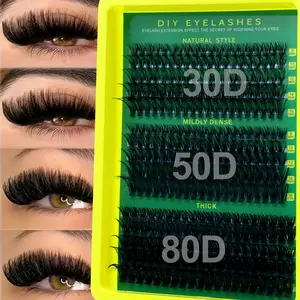30D+50D+80D false eyelashes cluster, 8-16mm mixed length, D curl, Curly Lashes, DIY Eyelash Extensions, DIY false eyelashes, natural and thick false eyelashes, suitable for daily life & dating & party, eyelash extension kit