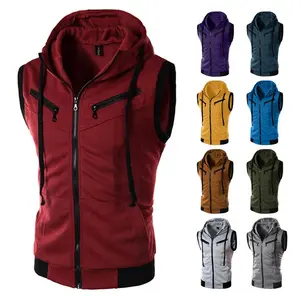 Men's Hooded Sleeveless Vest Solid Color Casual Slim Fit Formal Waistcoat Giletff6a