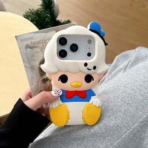 3D Kawaii Duck Silicone Phone Case For iPhone 13 14 15 16 17 Pro Max Cute Shockproof Soft Back Cover Capas Cartoon Design Accessories