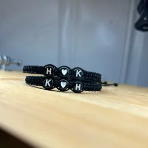 Personalized Couples Bracelets with Custom Letters and Heart Charms for Him and Her 6 inch Adjustable Gift for Couples