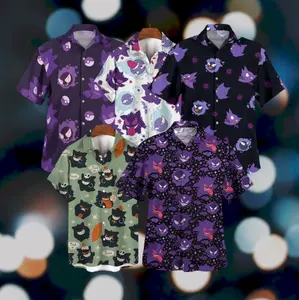 Anime Style Hawaiian Shirt, Ghost Pattern Aloha Shirt, Tropical Button-Up, Summer Outfit, Unisex Shirt, Anime Gen gar Pattern Button Up Hawaiian Shirt #alohashirt #animestyle #spookyvibes #tropicalvibes #summeroutfit #viralshirt