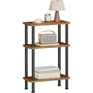 Narrow Side Table, 3-Tier Slim End Table No Tools Needed, Twist- Assembly, Skinny Nightstand Sofa Storage Shelf for Living Room, Bedroom, Study, Rustic Brown and Black BF246BZ01N1