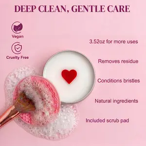 BioChris Heart Shaped Makeup Brush Cleansing Soap Solid Makeup Brush Cleanser Includes Color Removing Sponge and Silicone Cleaning Pad Effectively Removes Eyeshadow and Makeup Residue