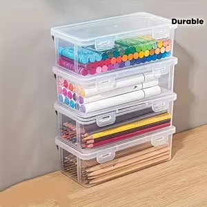 Large Clear Stackable Storage Box with Snap Lid, for Office Art & Home Storage