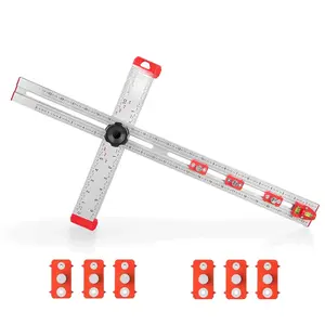 4 in 1 Drilling Ruler, 24 in Adjustable T Square, Multi-Function T-Square, Cabinet Hardware Clamp, Woodworking Marking Gauge Tool, Cabinet Drawer Door Hole Drilling Template (24 Inch 1+6)