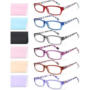 Reading Glasses for Women, 6 pack Fashion Readers for Women Men Spring Hinge Eye Glasses, Blue Light Reading Glasses Anti Eyestrain Gift Lightweight Clear Eyeglasses