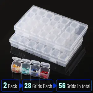 2pcs Clear Diamond Painting Storage Box Container, Each Container Has 28 Mini Compartments Grid Mosaic Kit Accessories Storage Box and Cross Stitch Tools for DIY Arts and Crafts