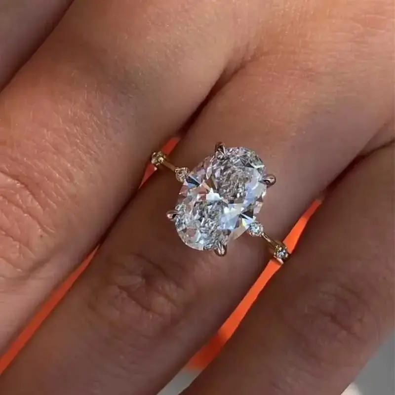 MAXINEJEWELRY 4.5ct Oval Cut Golden Artificial Zircon Engagement Ring - 5A Cubic Zirconia Bridal Ring Set, Women's Jewelry for Proposal, Anniversary, Artificial Zircon Ring, Bridal Ring Sets