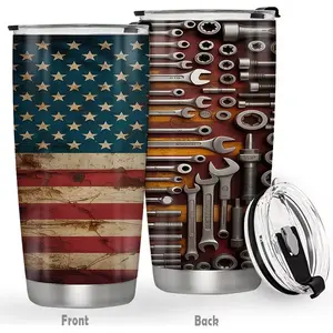 American Flag Mechanic Tumbler, USA Patriotic Gift Cup, Tool Lover Gift for Dad or Husband