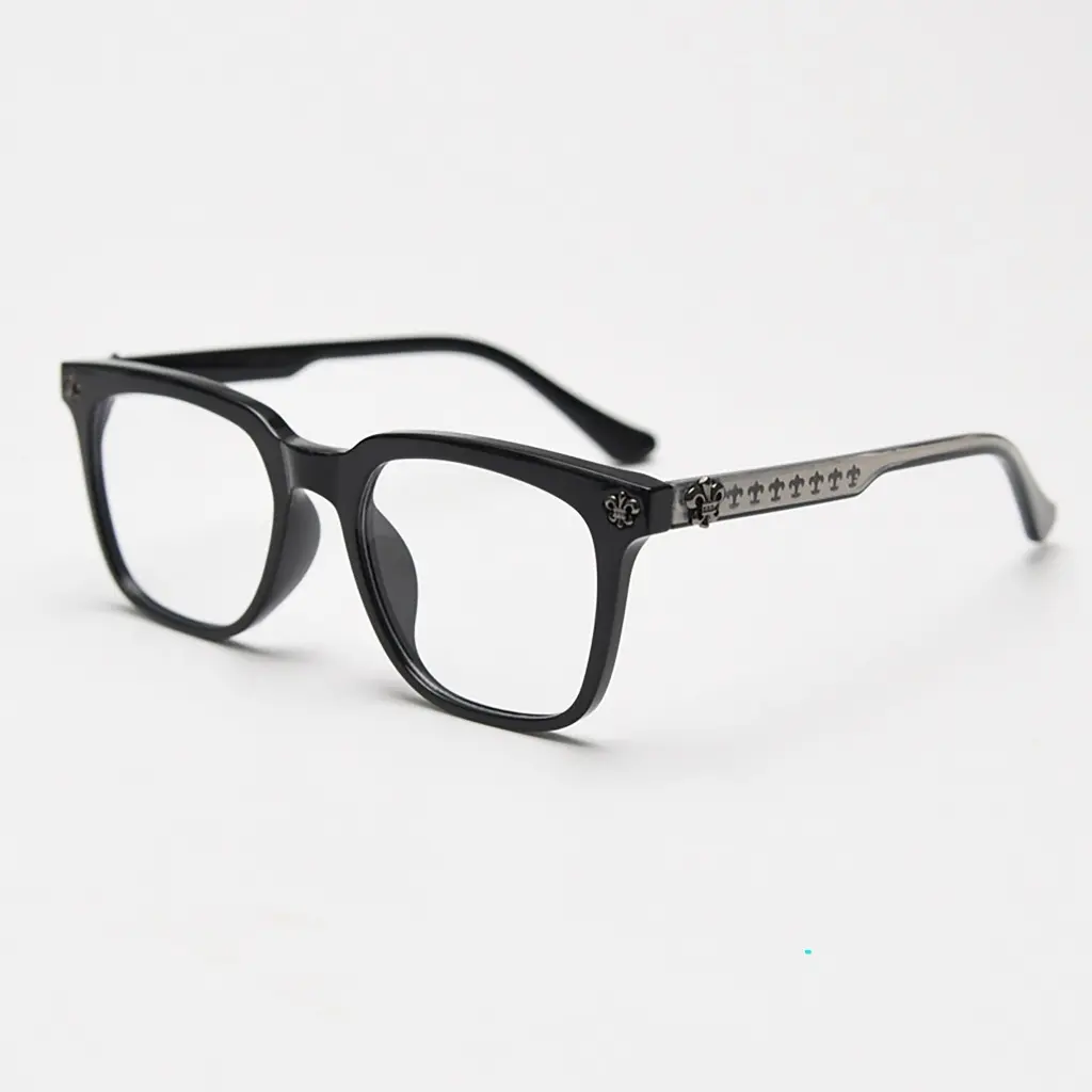 Chrome Hearts 72318 Square Eyeglasses Frame | Black & White Full-Rim Optical Glasses | Unisex TR90 & Stainless Steel Eyewear | UV Protection | Prescription Ready