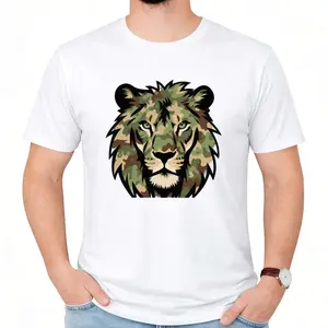 Camouflage Lion Head Graphic T-Shirt, Wild Animal Camo Tee, Perfect for Nature & Safari Lovers