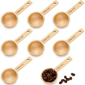 8 Pack Wood Measuring Scoops for Canister, 1 Tablespoon Beech Coffee Measuring Spoons for Coffee Beans, Ground Coffee, Protein Powder, Spices, Tea and Bath Salt