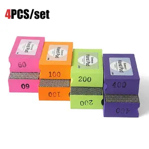 4PCS Diamond Hand Polishing Pads - Grinding/Sanding Disc for Tile, Glass, Marble, Ceramic & Stone - Multi-Surface Abrasive Block
