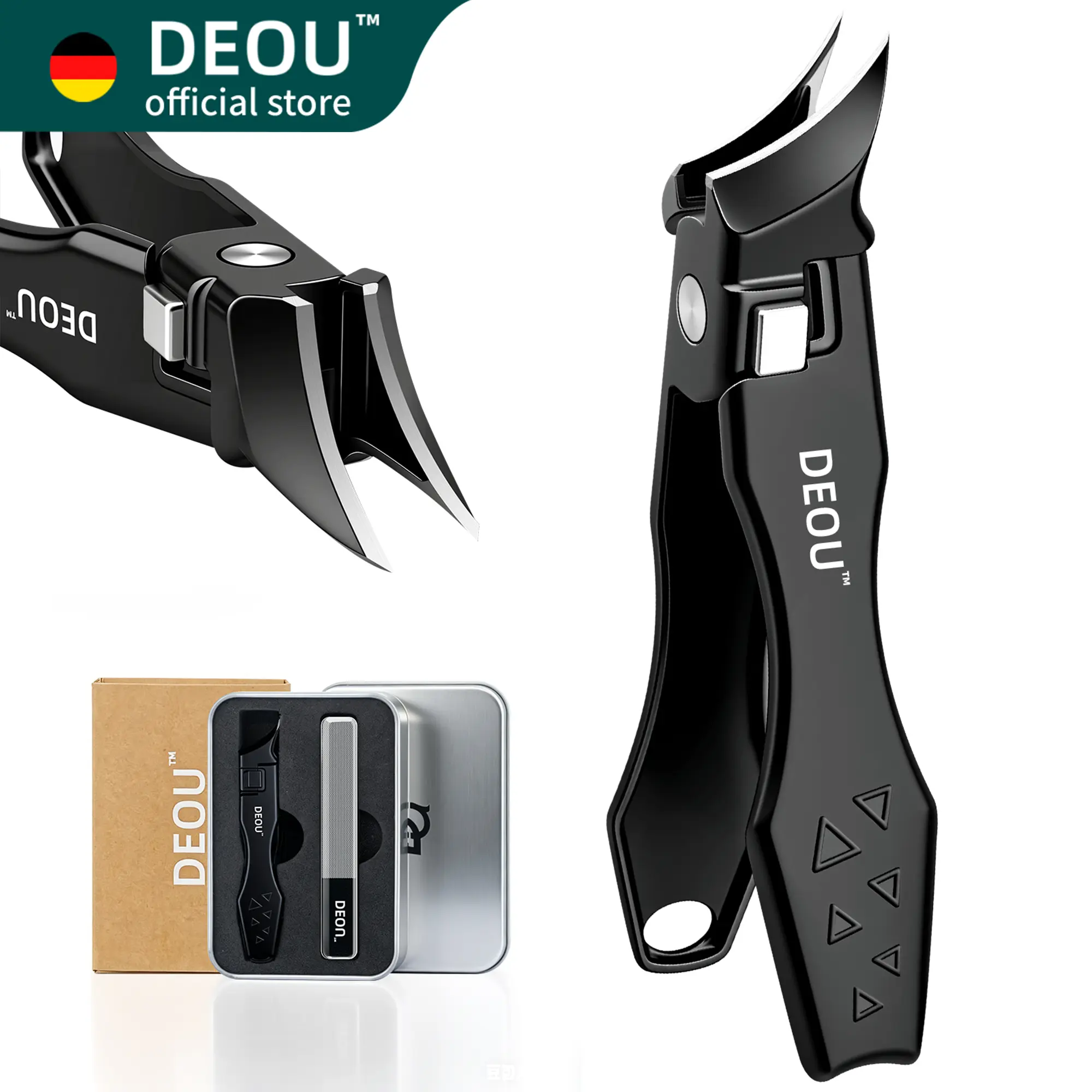 DEOU Slant Tip Nail Clipper with Built-in Nail Shiner – Professional Precision Grooming Tool for Fingernails & Toenails Manicure Set Compact