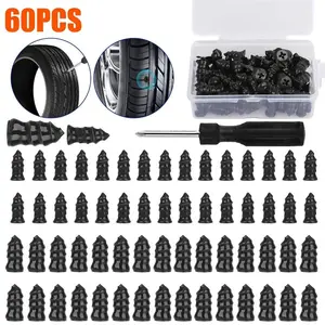 60 Pcs Tire rubber repair nails, Vacuum Tyre Repair Screws Fast Repair Kit with a Box, Tire Repair Rubber Nails, Screwdriver, for Car Motorcycle Truck ATV Tire Puncture Repair outdoorfun