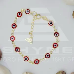Shyne 18-karat Gold Plated Bracelet with Red Evil Eye Charms for Women and Girls