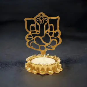 Elegant Ganesha Candle Holder | Metal & Rhinestone Diya for Diwali, Wedding, Home with Blessings of Wisdom | Ideal Gift