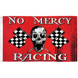 No Mercy Racing Pirate Flag, Red Skull Auto Racing Flag, Checkered Flag for Car Enthusiasts, Racing Decor