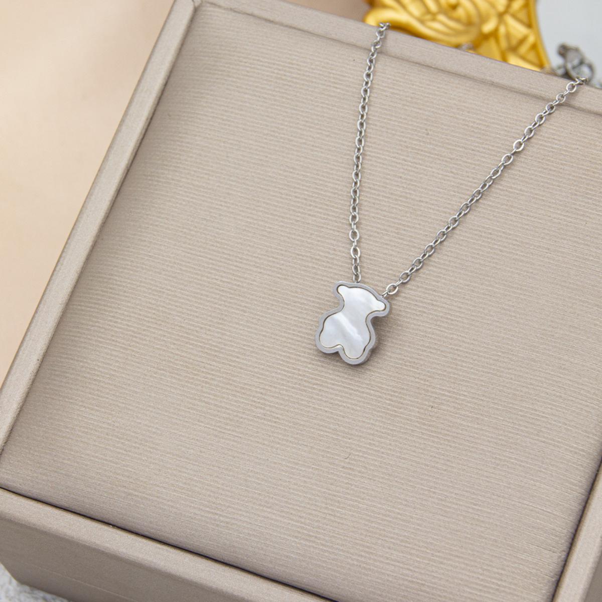 Chic Bear Silhouette Pendant Necklace, Polished Chain with Luminous Inlay, Perfect Gift for Her