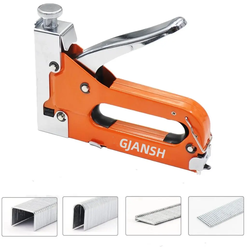GJANSH Staple Gun Heavy Duty, 4-in-1 Stapler Gun with 800/1600 Staples, Manual Brad Nailer Power Adjustment Stapler Gun for Wood, Crafts, Carpentry, Decoration DIY