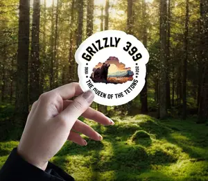 Grizzly 399 Sticker, In Memory of Bear 399 Forever Queen of the Tetons Sticker, National Park Famous Grizzly 399 Cub Mom Gift Sticker