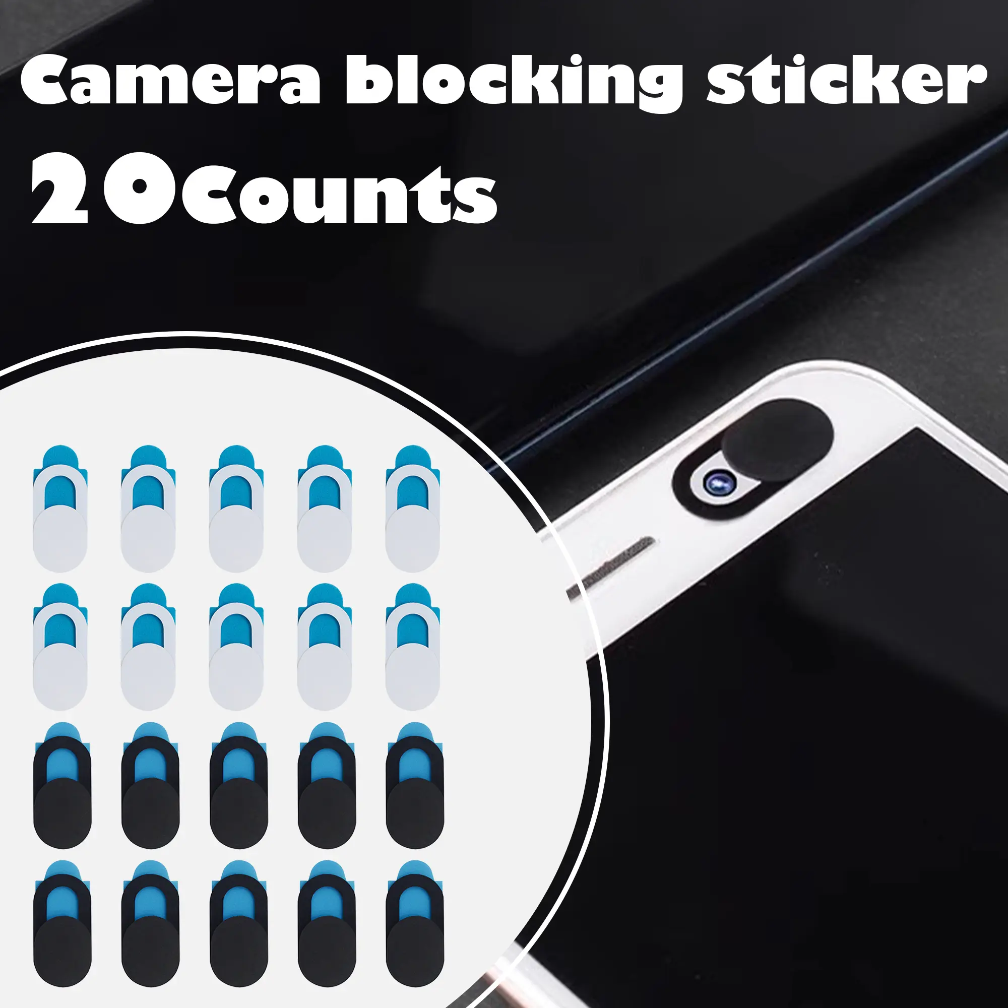 20 Counts Webcam Cover Slide, Dual-Color Privacy Protector for Laptops & Tablets (10 Black + 10 White)