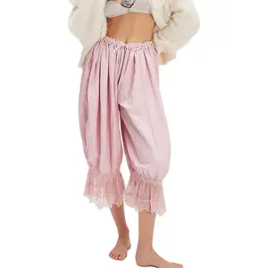 Bloomer Pants Lace Trim Victorian Pantaloons Capri Pants Lounge Pjs Pettipants Y2K Pajama Bottoms