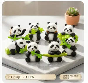 Zero Home Cute Panda Mini Resin Figurine Set (4-Piece / 8-Piece), Kawaii miniature Statues for Desk & Car Decor, Small Animal Ornaments with Adhesive Tape