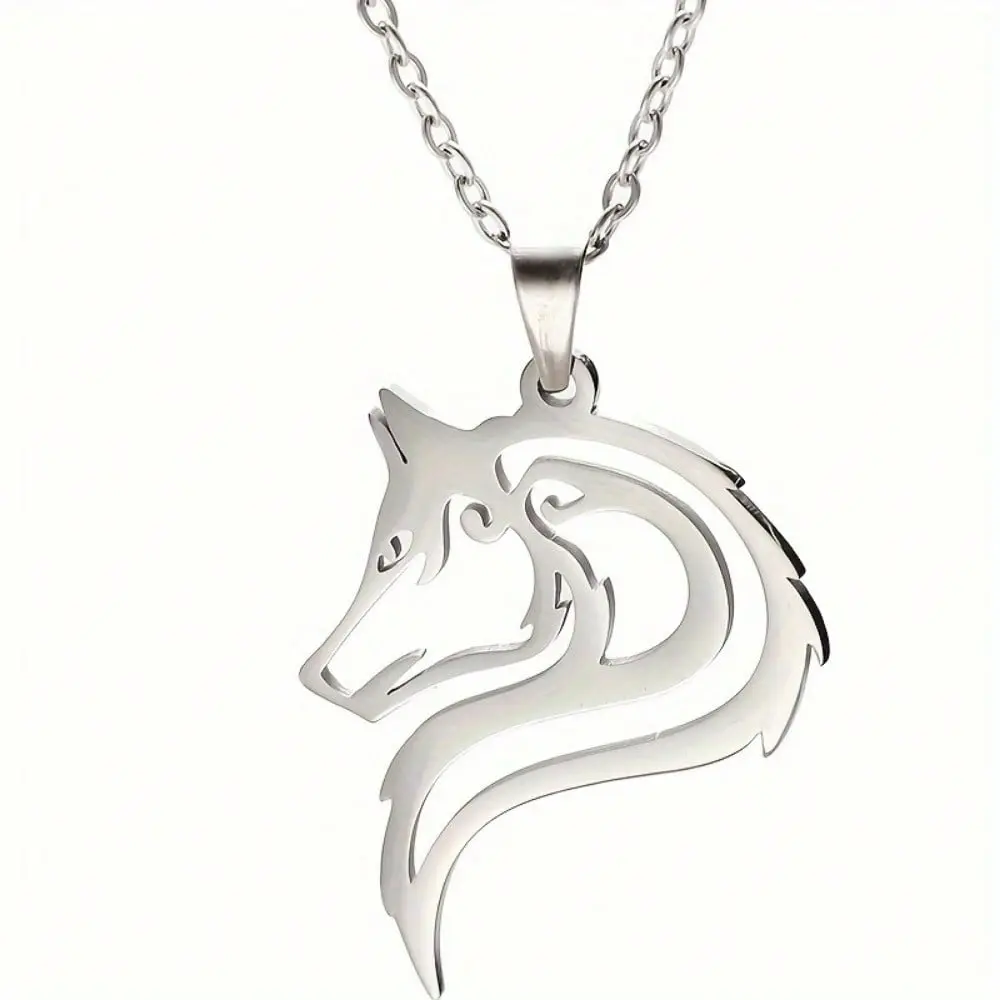 1-Piece Vintage Wolf Head Necklace - Stainless Steel Punk Style Animal Pendant with Adjustable Chain, Rock Music Inspired Unisex Couple Jewelry Gift for Men & Women