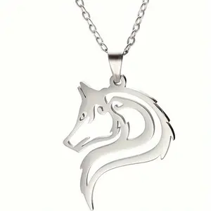 1-Piece Vintage Wolf Head Necklace - Stainless Steel Punk Style Animal Pendant with Adjustable Chain, Rock Music Inspired Unisex Couple Jewelry Gift for Men & Women