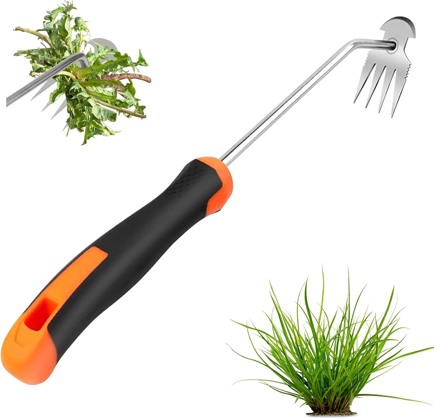 Weed Puller Tool, 2-in-1 Hand Weeder Tool with 4 Sharp Tines & Blade, Manganese Steel Garden Weed Remover, Ergonomic Handle Weeding Tool for Lawn, Yard, Vegetable Garden, Dandelion &Thistle Root Puller