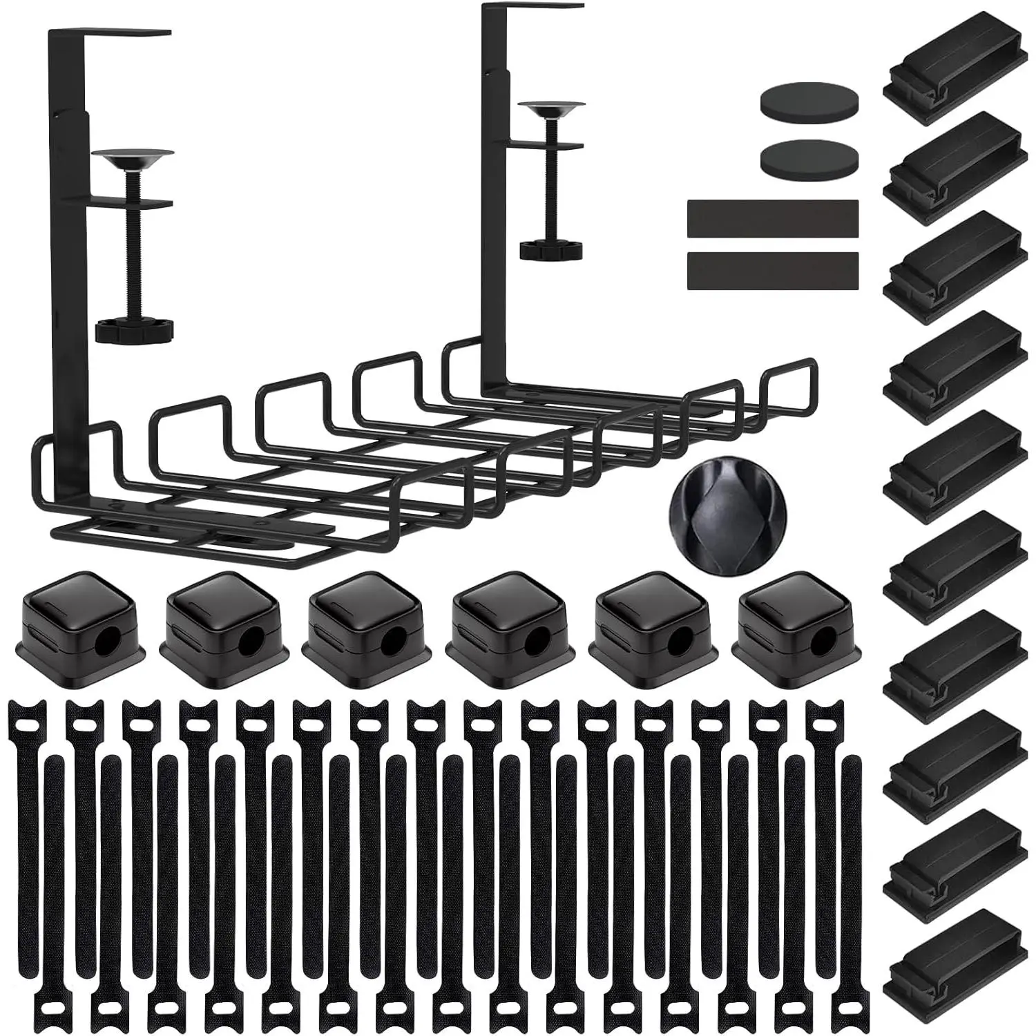 Under Desk  Management Tray, No Drill Steel Cord Organizer Kit with 52 count Different Essential Accessories for  Office Standing Desk (15.7/13.4inch, Black)