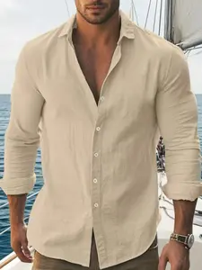 Men's Long Sleeve Shirt, Casual American Style, Skin-Friendly Breathable Linen Blend Fabric, Daily Commute Fitness Wear