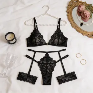 2026 New Arrival Intricate Criss Cross Lace Splicing Lingerie Set, Women's Premium Stretchy Flattering Fit 2 Piece Outfit, for Date Night Bachelorette Party Valentine's Day Anniversary