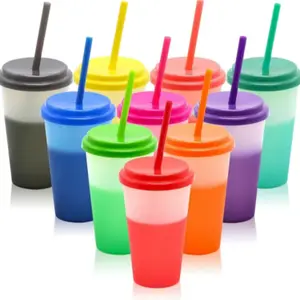 10 Pack Reusable Plastic Tumblers Bulk, 24 oz Color Changing Cups with Lids & Straws, Drink Water Cups Travel Mug Tumblers for Iced Beverage Water Smoothie Coffee Party#Summervibes