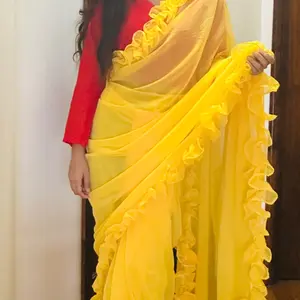 One minute saree with ruffle work
