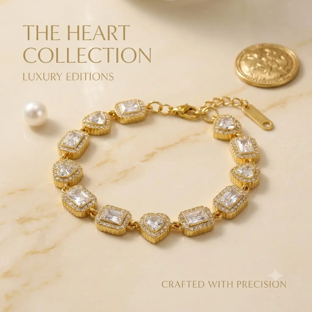 The Heart Collection Luxury Bracelet Sparkling Clear Cubic Zirconia Gold Adjustable Bracelet Daily & Party Wear
