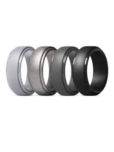 4 Pack Rubber Wedding Bands for Men, 8mm Hypoallergenic Men's Silicone Ring for Him, Multi Colors Active Sport Fitness Size 7-14