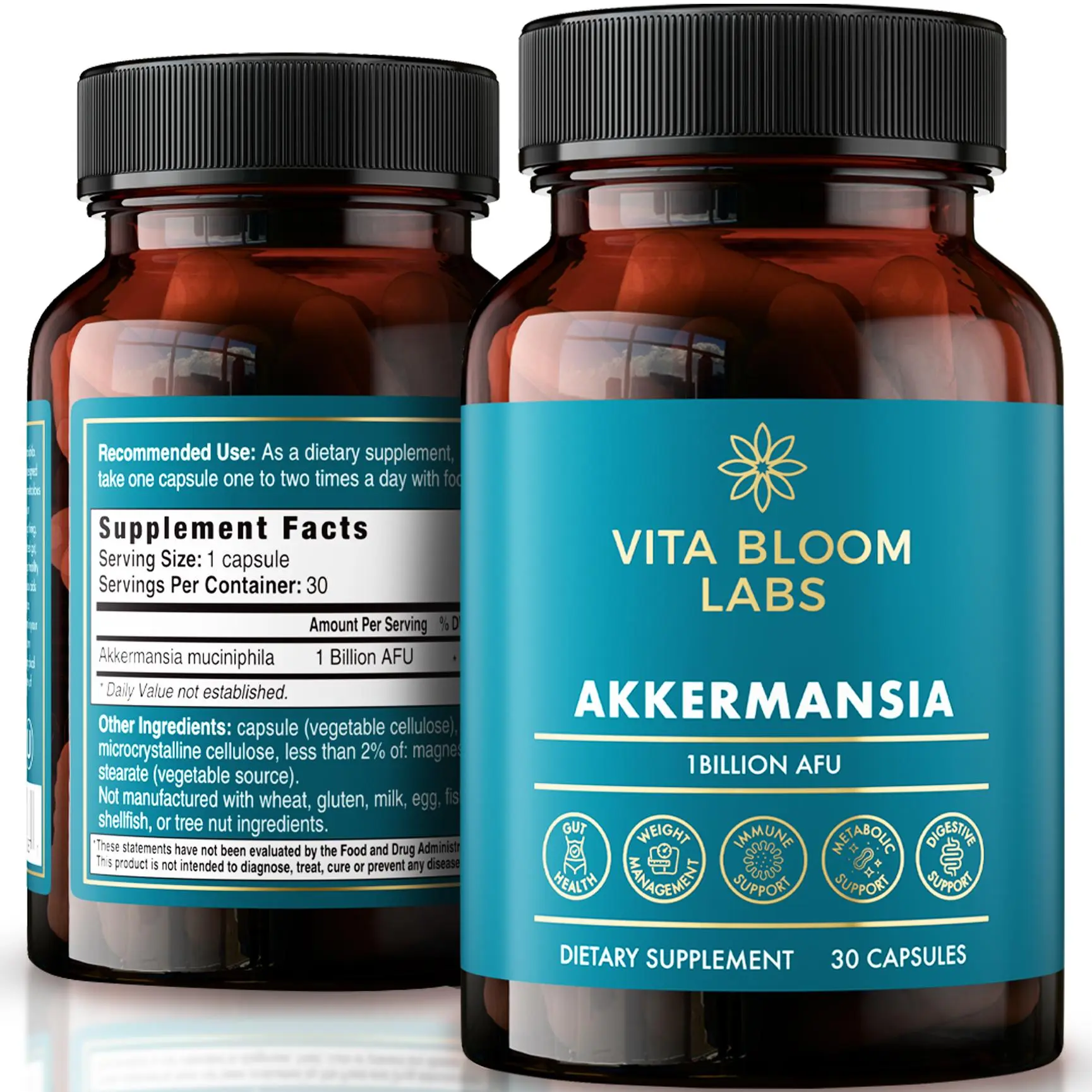 Vita Bloom Labs Akkermansia Probiotic Supplement Active Strain 1 Billion AFU 30 Capsules